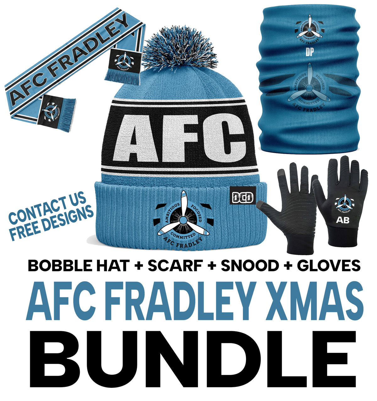 CUSTOM Any Team or Colour BUNDLE Box Hat Scarf Snood Gloves