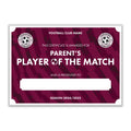 Personalised Football Club Certificates - Parent's Player Of The Match Custom Design (9 Colours)
