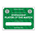 Personalised Football Club Certificates - Sportsmanship Player Of The Match Custom Design (9 Colours)