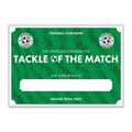 Personalised Football Club Certificates - Tackle Of The Match Custom Design (9 Colours)