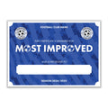 Personalised Football Club Certificates - Most Improved Player Custom Design (9 Colours)