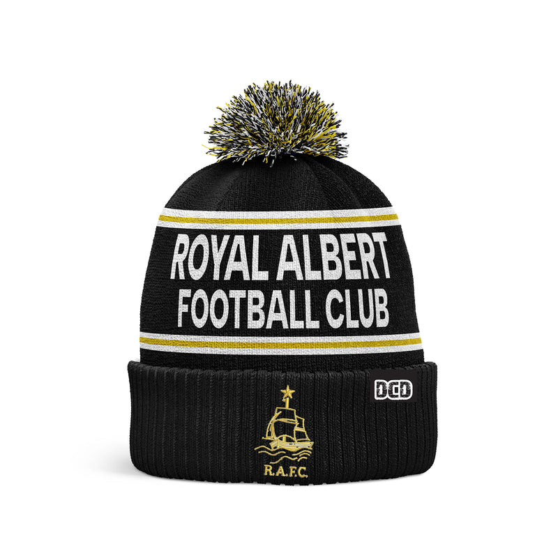 Royal Albert Custom Bobble Hat Black Gold Pom Pom