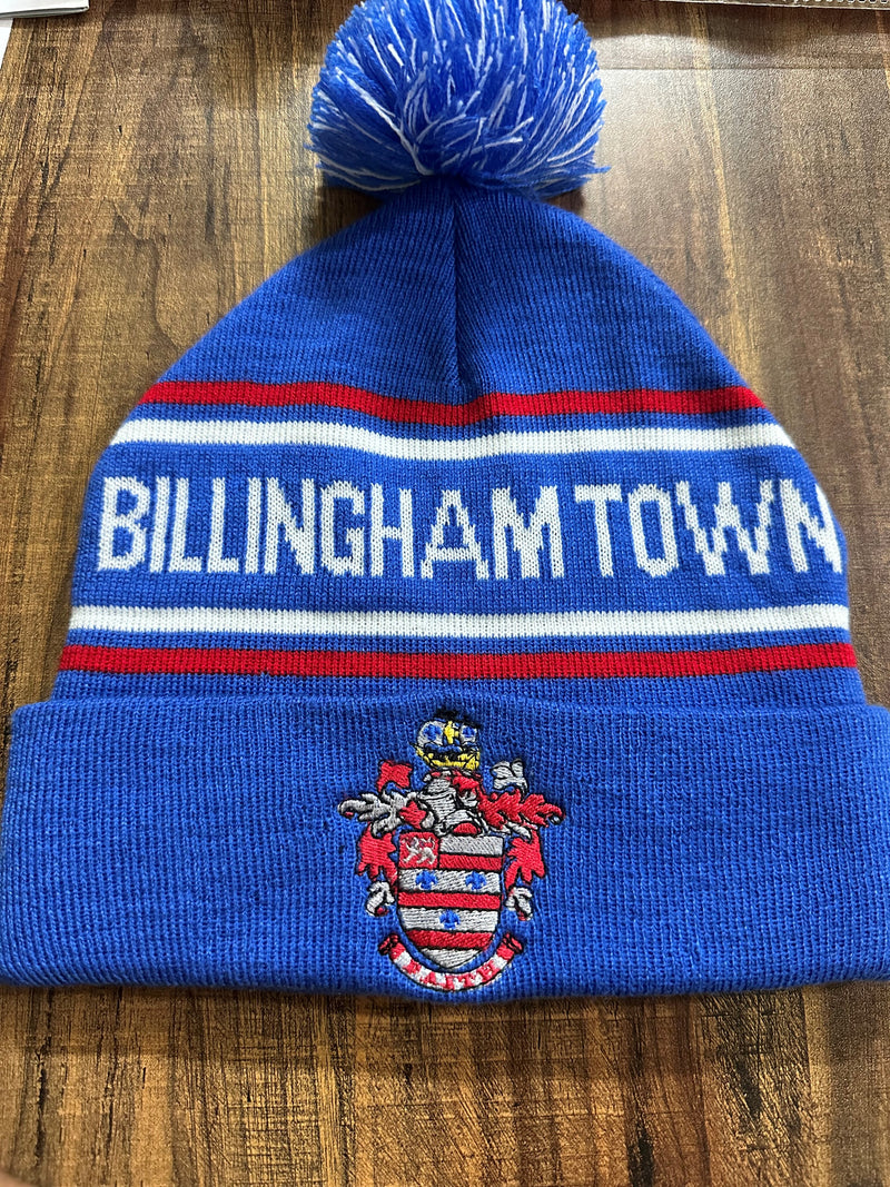 Billingham Town Custom Bobble Hat Royal Yellow Pom Pom