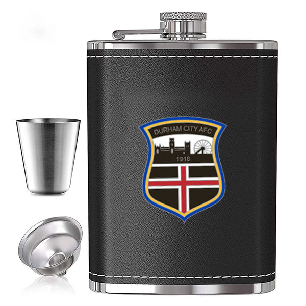 Official Durham City AFC Leather Metal Hip Flask