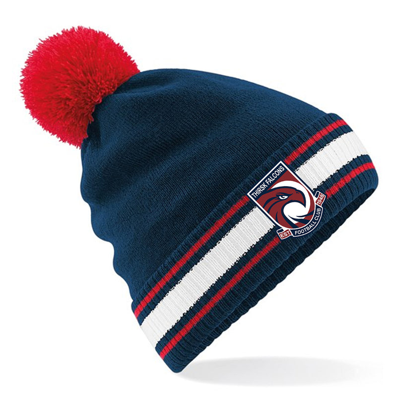 Thirsk Falcons Navy White and Red Striped Bobble Hat