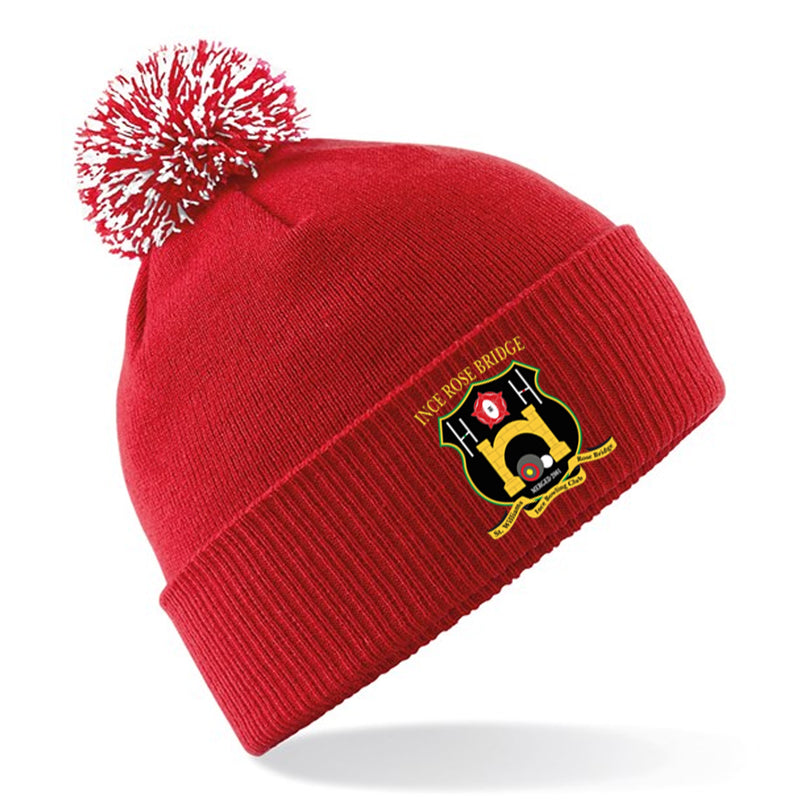 Ince Rose Bridge Bobble Hat Red with Pom