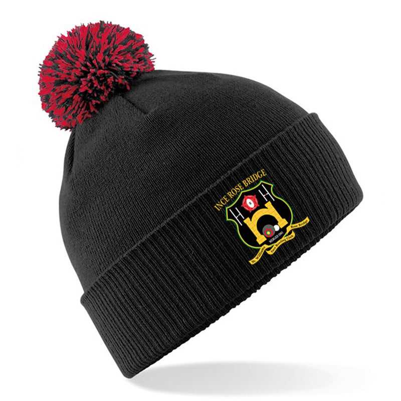 Ince Rose Bridge Black Bobble Hat with Red Pom